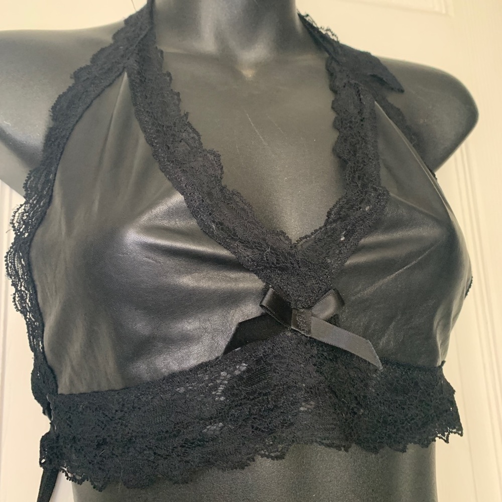 Faux Leather Halter Bra